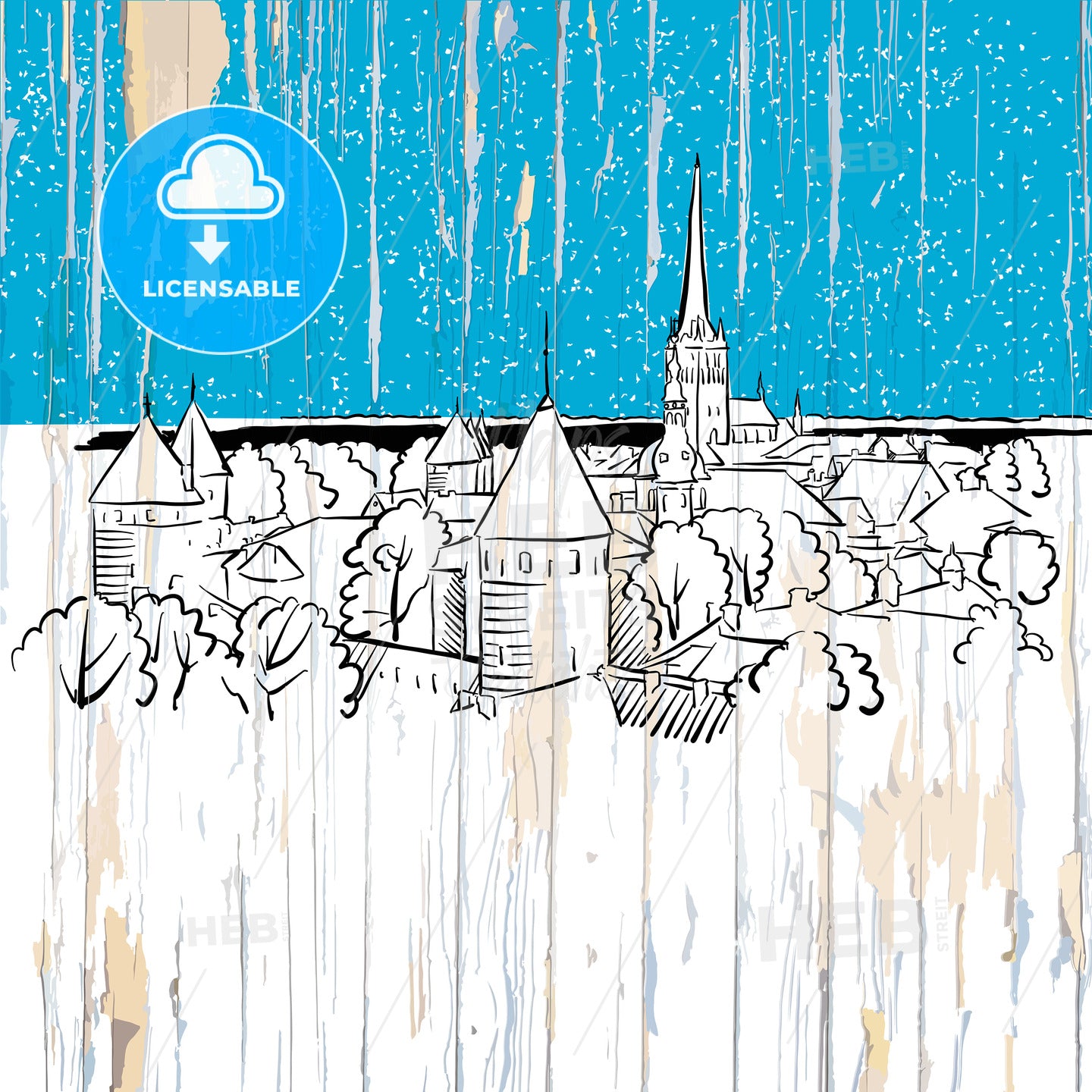 Tallin sketch on wood – instant download