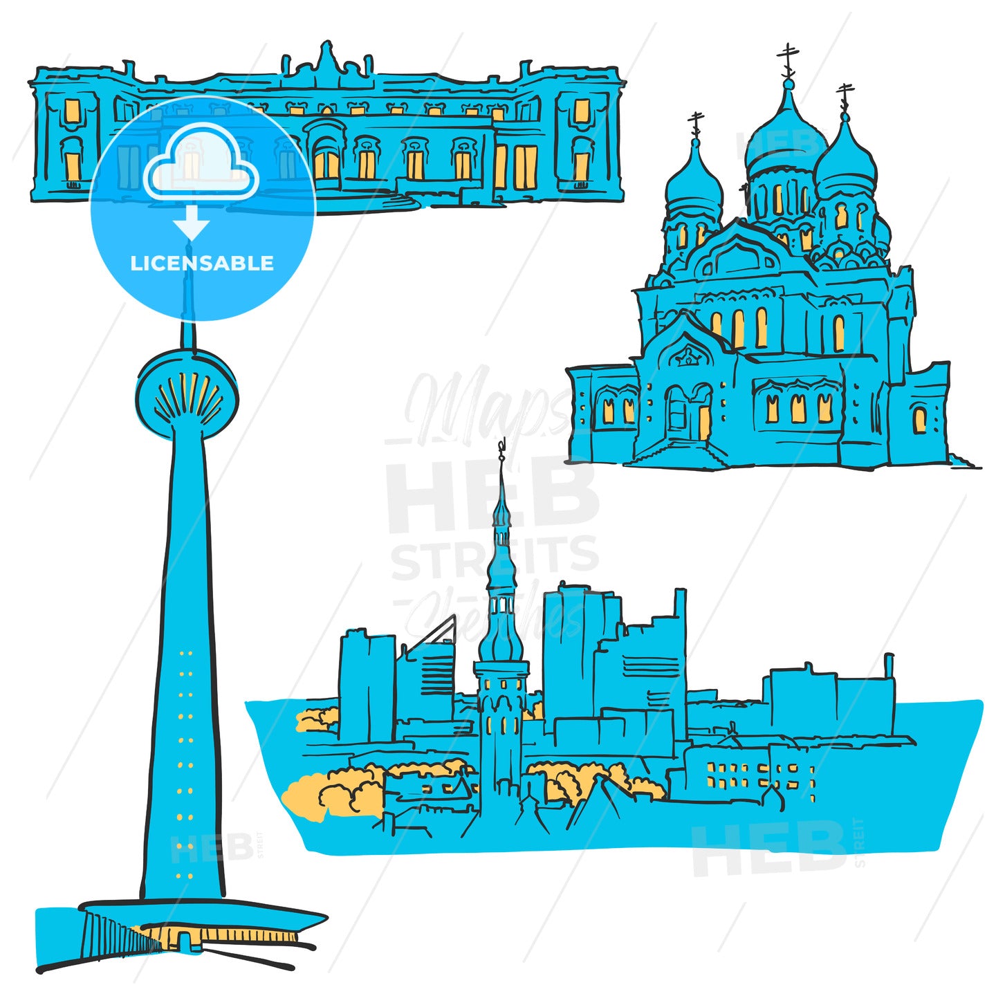Tallinn Estonia Colored Landmarks – instant download