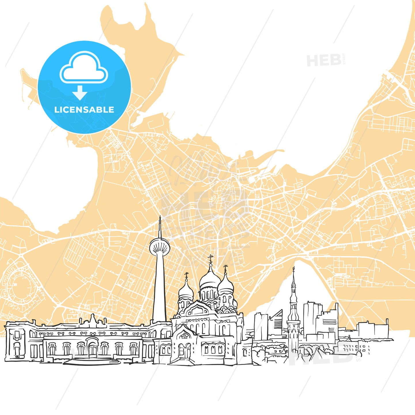 Tallinn Estonia Skyline Map