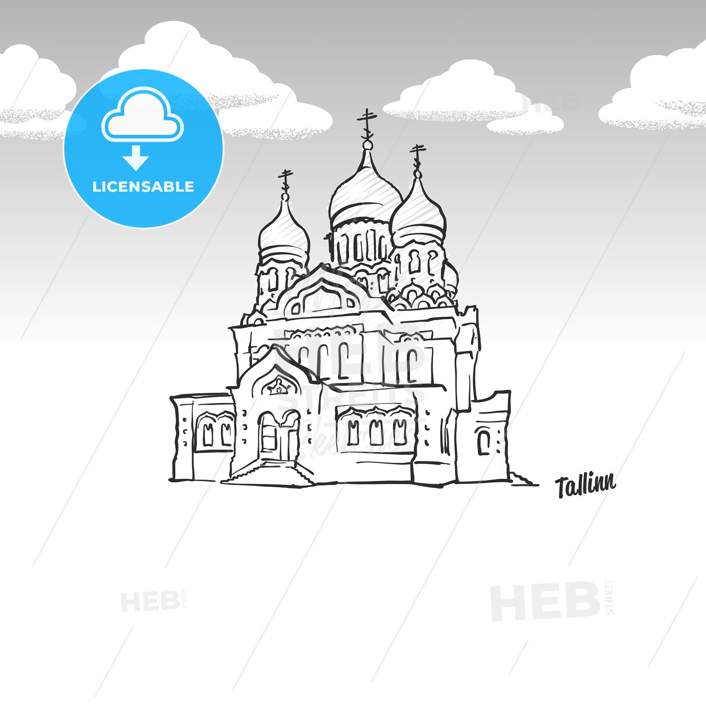 Tallinn, Estonia famous landmark sketch – instant download