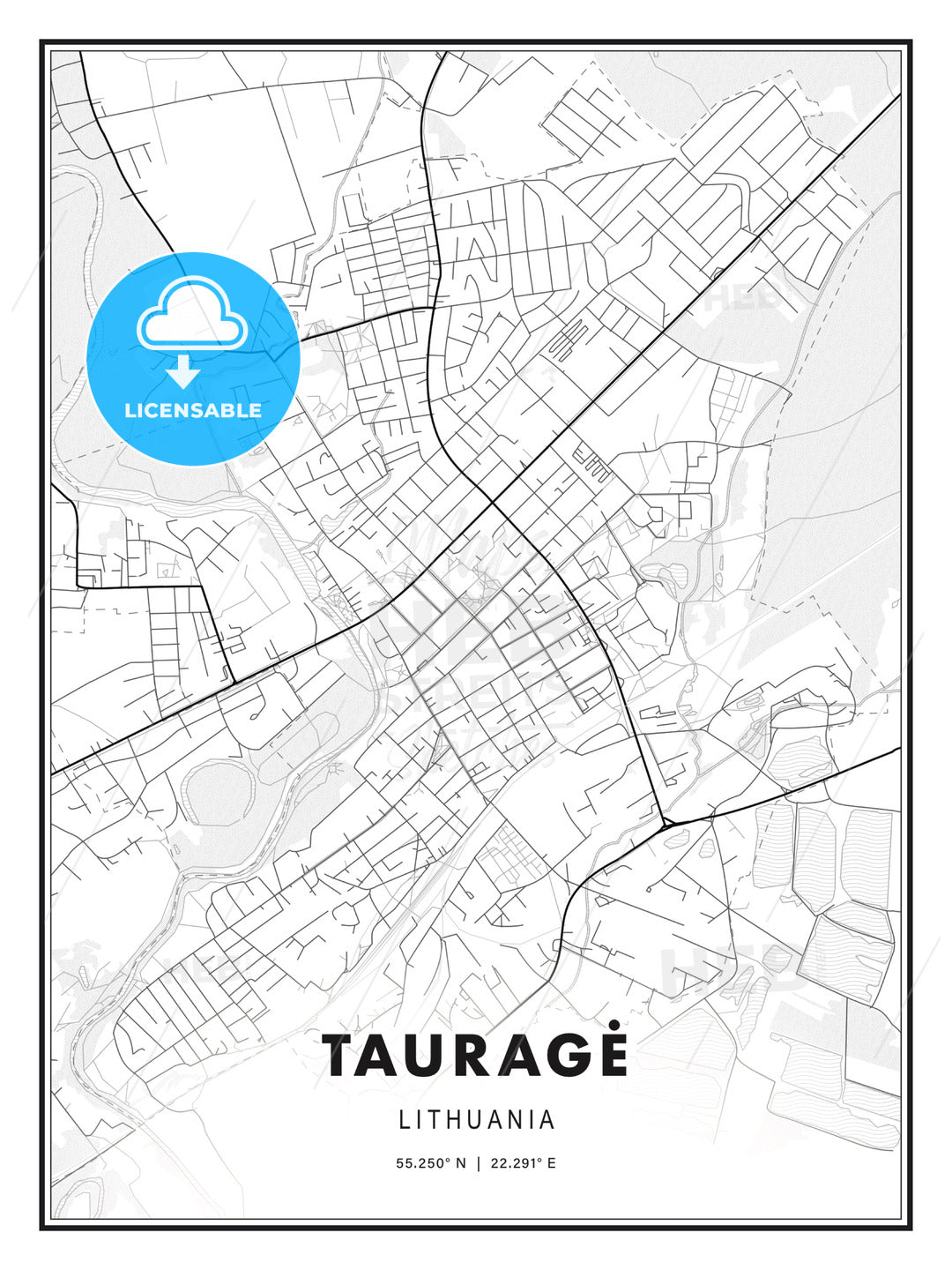 Tauragė, Lithuania, Modern Print Template in Various Formats - HEBSTREITS Sketches