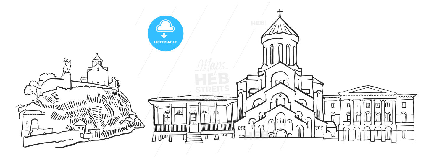 Tbilisi Georgia Panorama Sketch – instant download