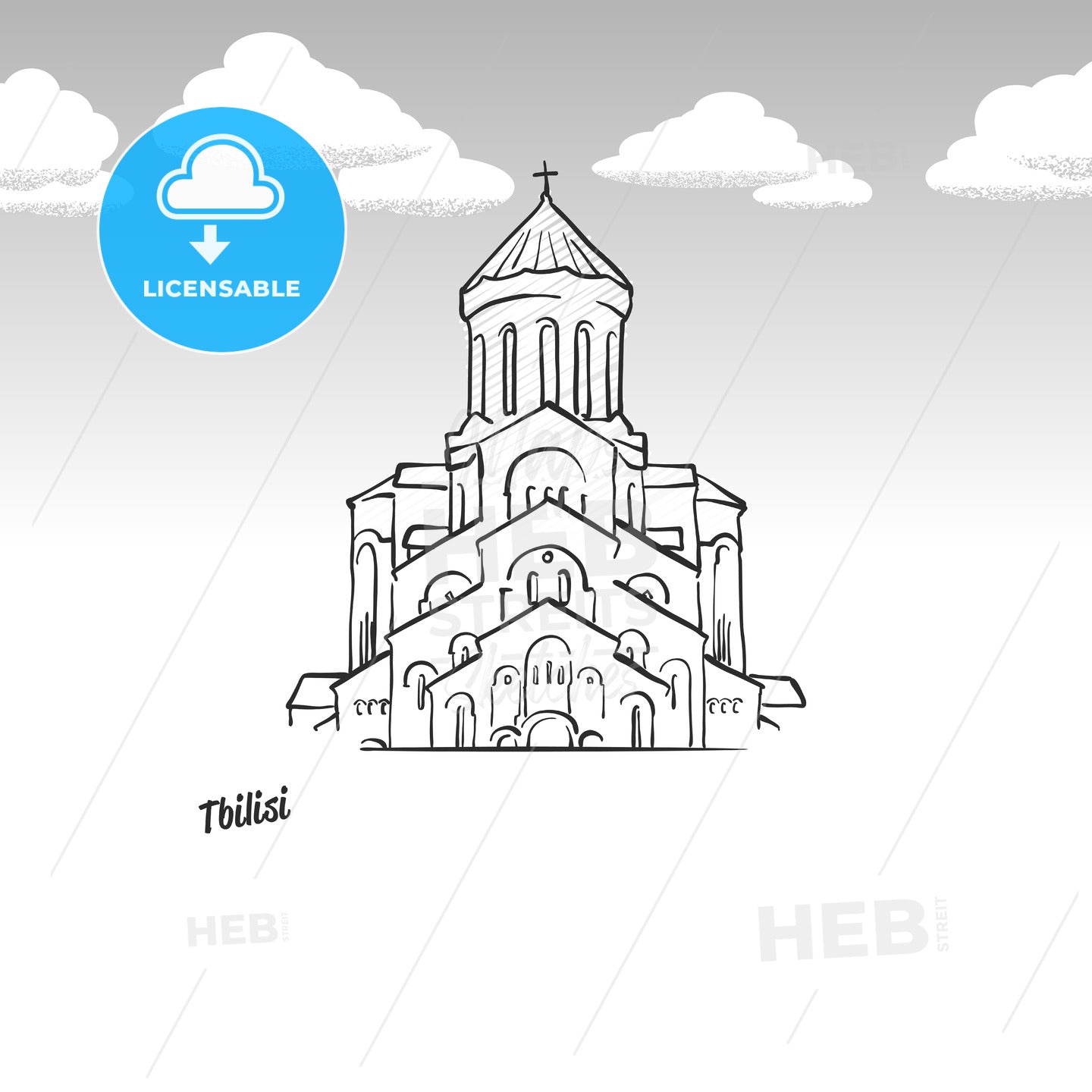 Tbilisi, Georgia famous landmark sketch – instant download