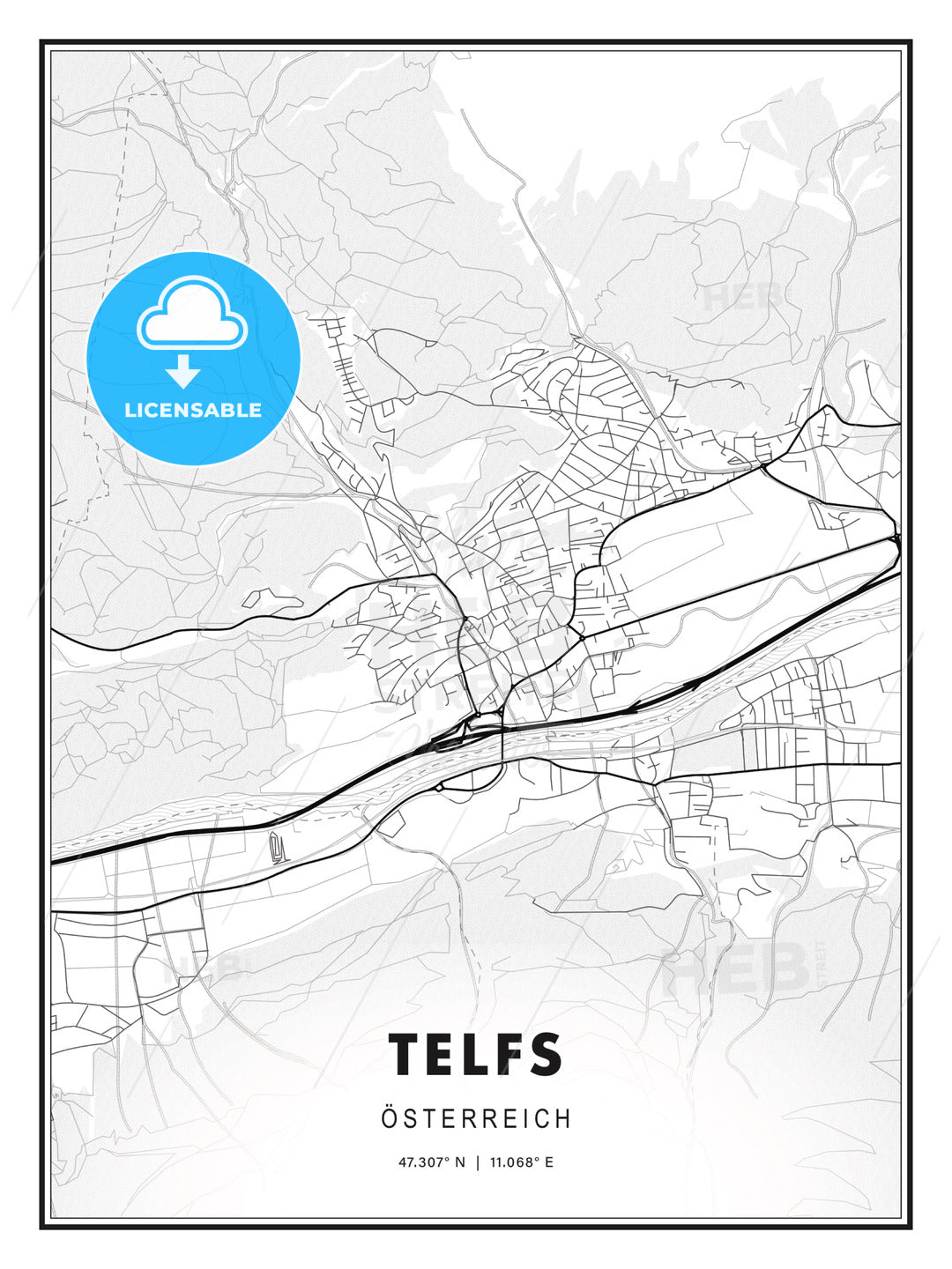 Telfs, Austria, Modern Print Template in Various Formats - HEBSTREITS Sketches