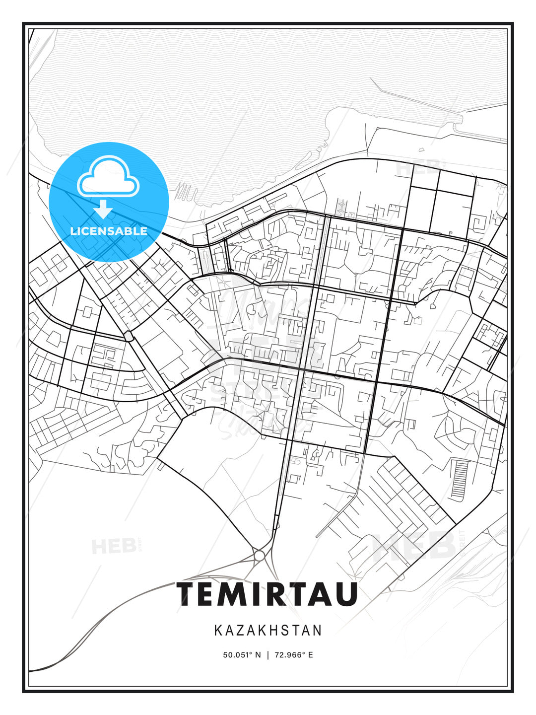 Temirtau, Kazakhstan, Modern Print Template in Various Formats - HEBSTREITS Sketches
