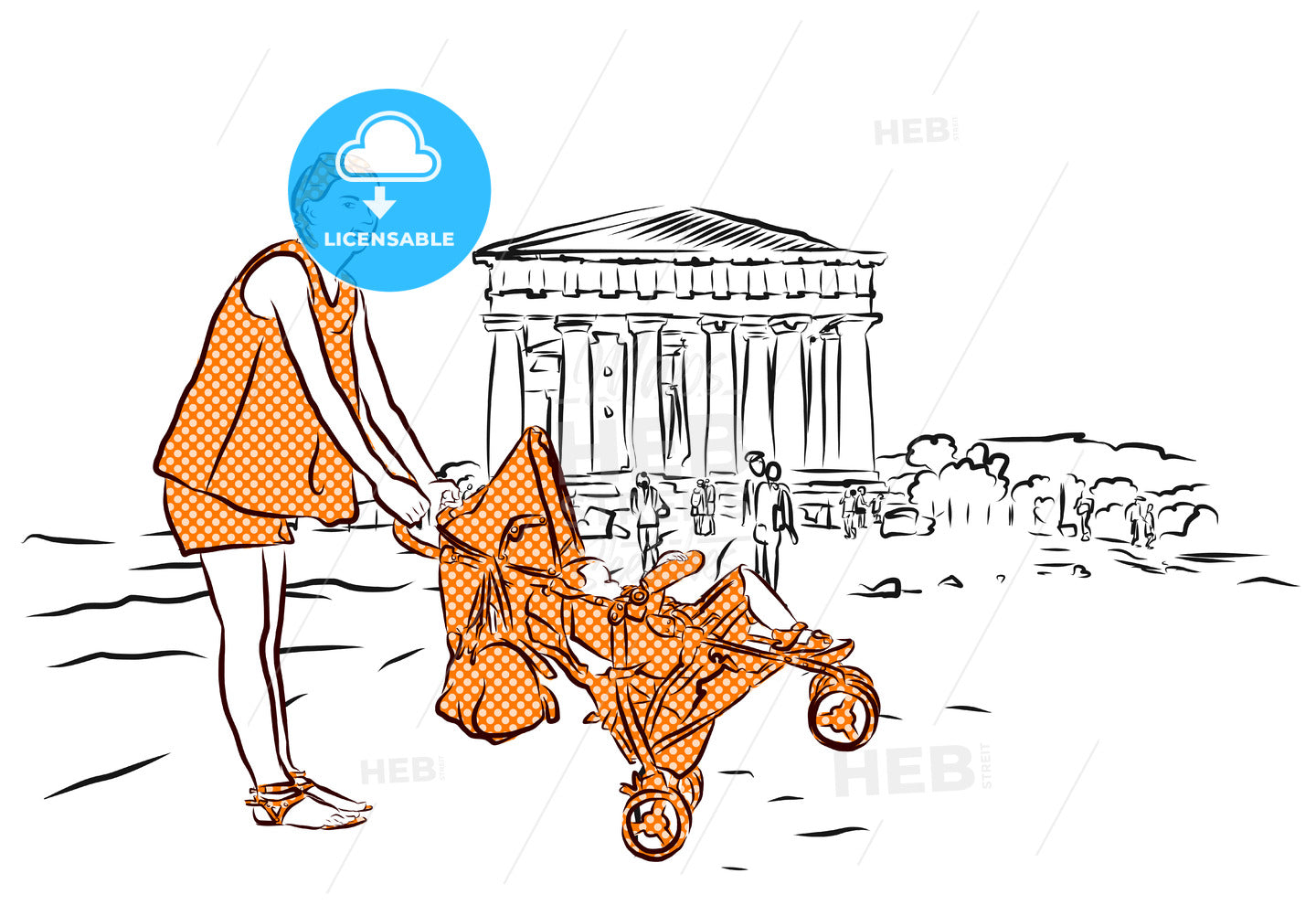 Temple with Mother and Baby in Buggy, Agrigento, Sicily. – instant download