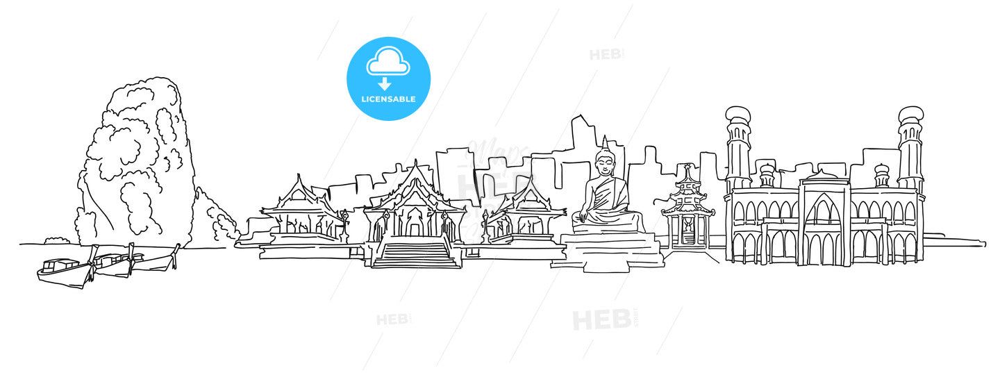 Thailand panorama drawing – instant download