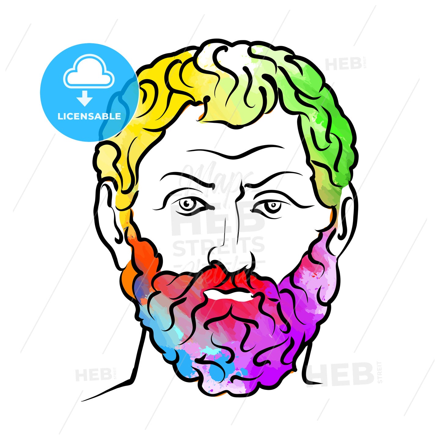 Thales Of Miletus Colorful Hair Vector Drawing