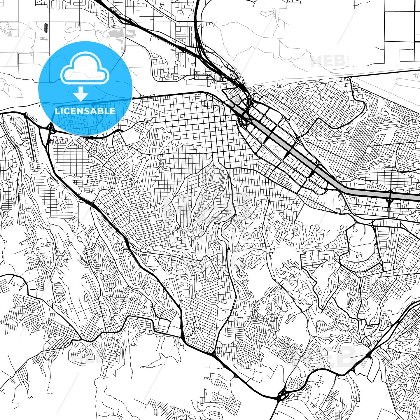 Tijuana, Baja California, downtown map, light