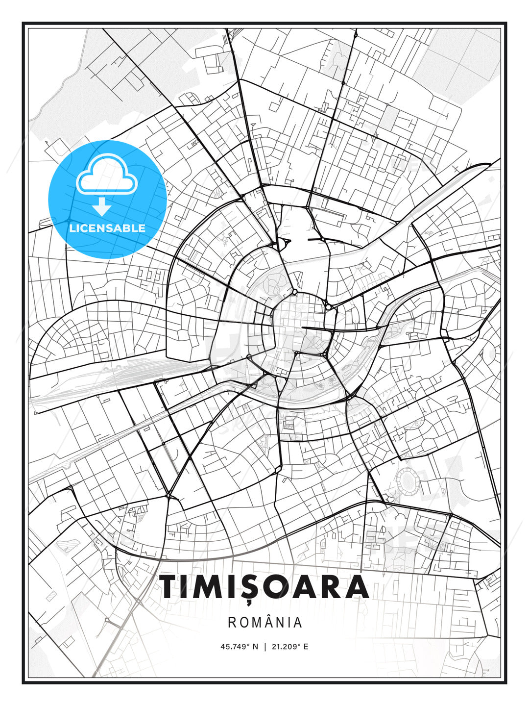 Timișoara, Romania, Modern Print Template in Various Formats - HEBSTREITS Sketches