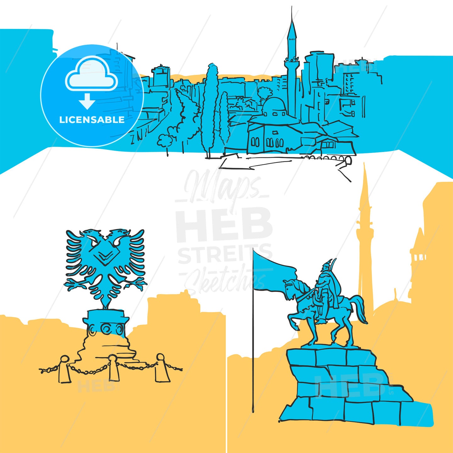 Tirana Albania Colored Landmarks – instant download