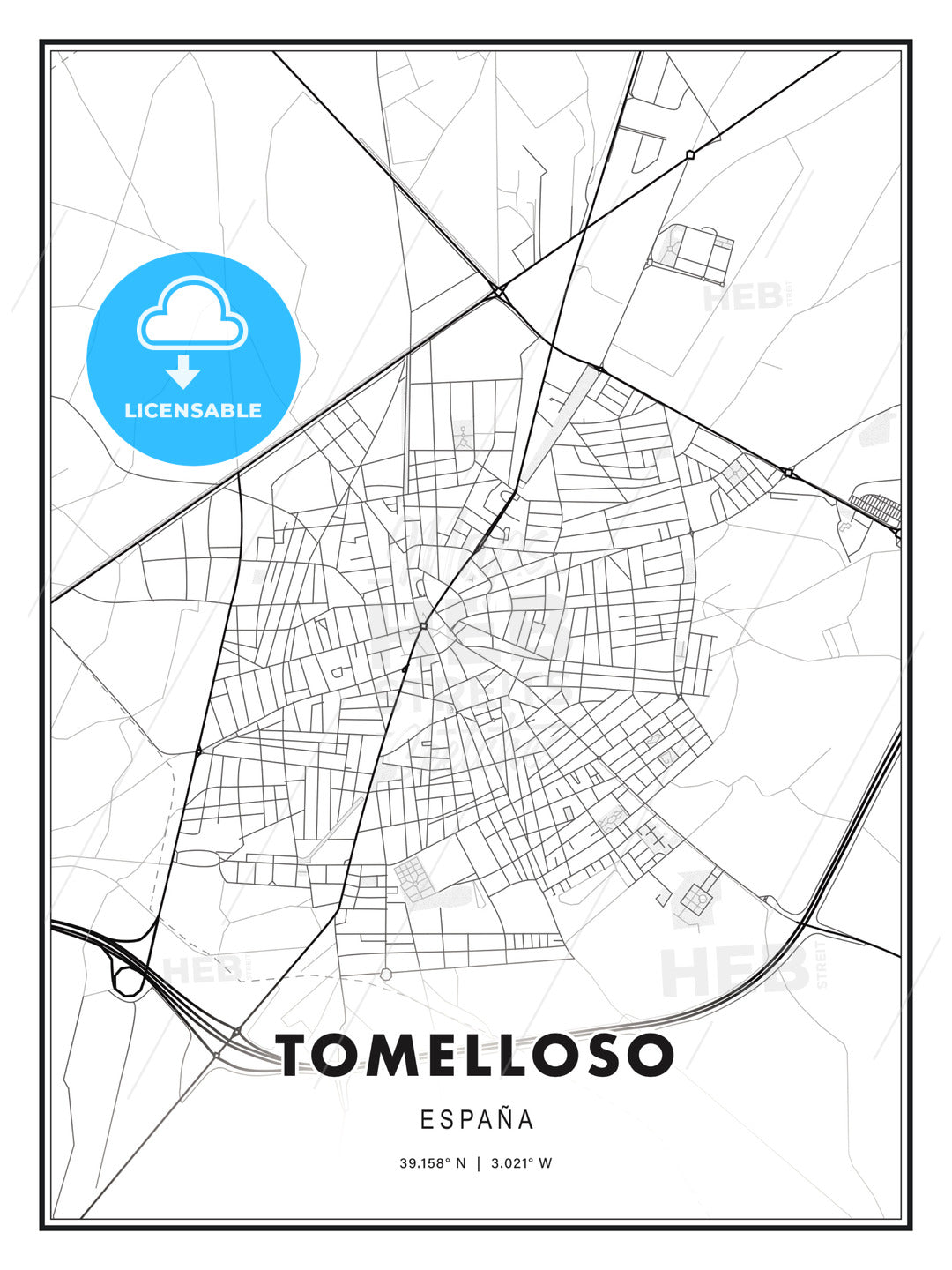 Tomelloso, Spain, Modern Print Template in Various Formats - HEBSTREITS Sketches
