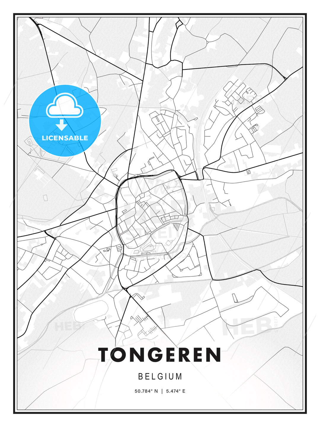 Tongeren, Belgium, Modern Print Template in Various Formats - HEBSTREITS Sketches