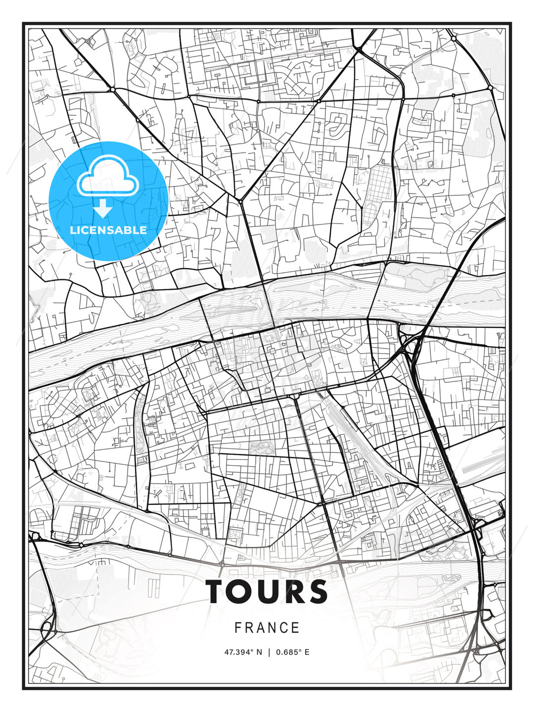 Tours, France, Modern Print Template in Various Formats - HEBSTREITS Sketches