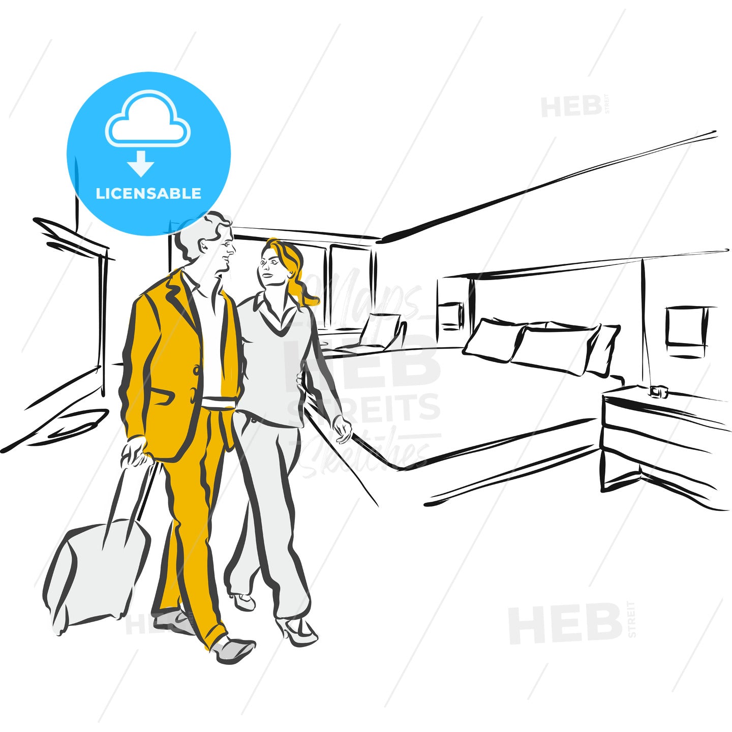 Travel couple in hotel Room Accommodation – instant download