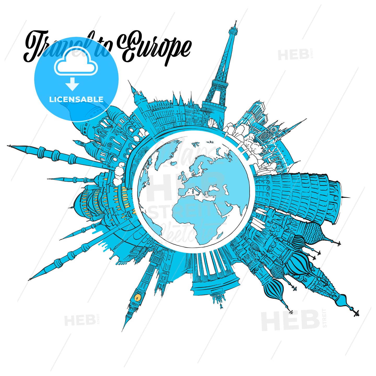 Travel to Europe Landmarks on Globe – instant download