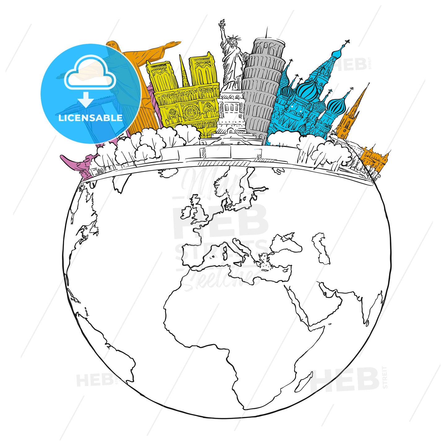 Travel to World Landmarks on Globe – instant download