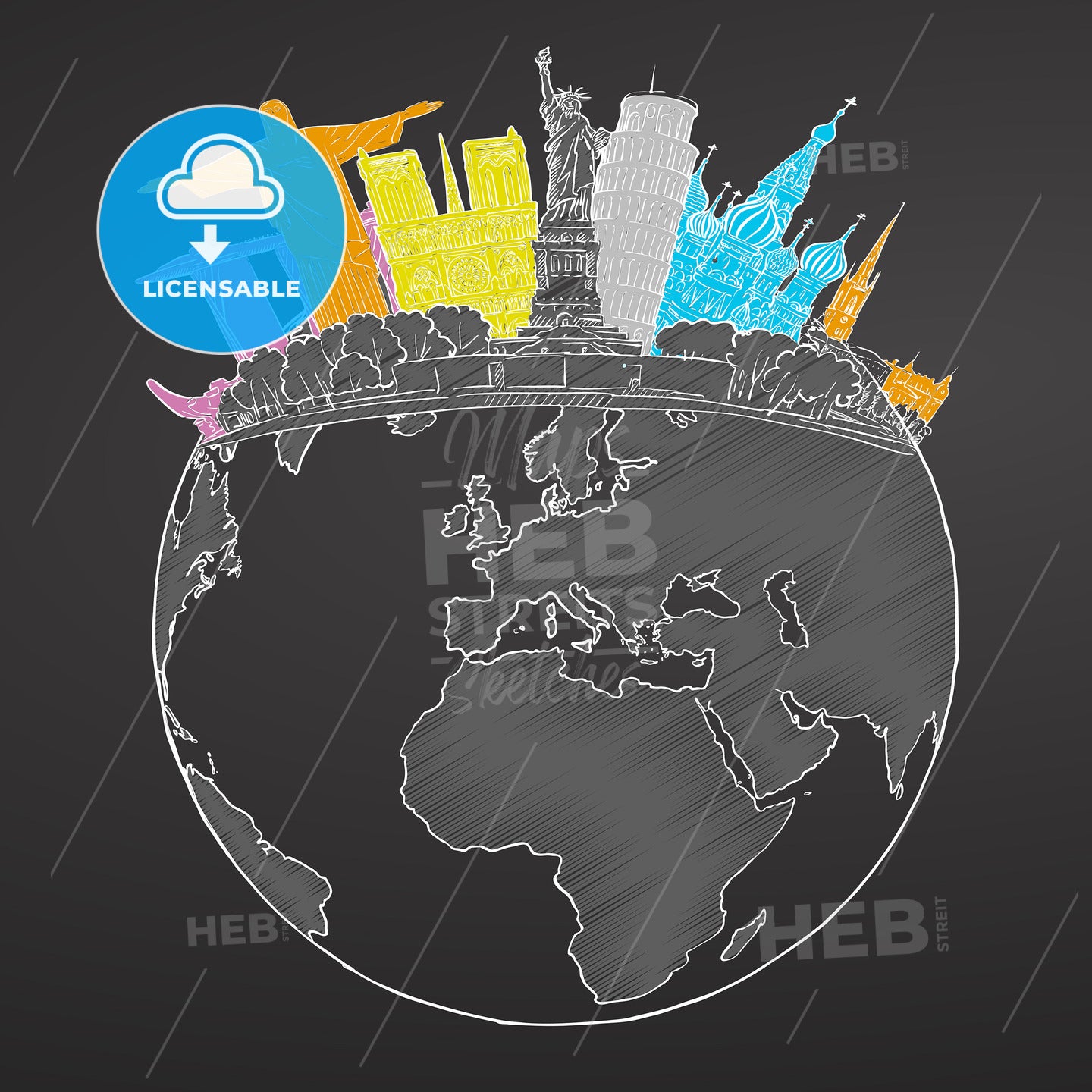 Travel to World. Sketch on Chalkboard – instant download