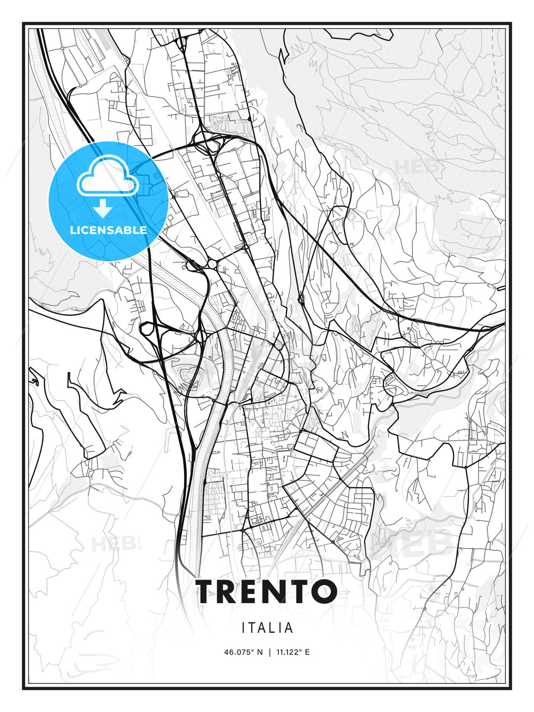 Trento, Italy, Modern Print Template in Various Formats - HEBSTREITS Sketches