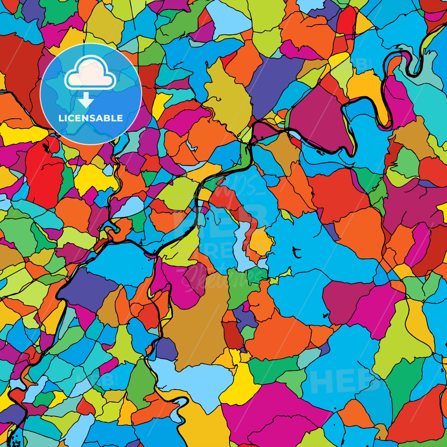 Trier, Germany, Landmark, Colorful Vector Map on Black