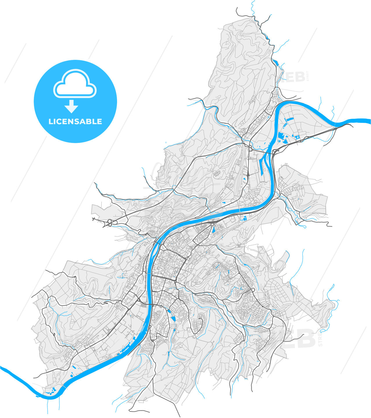 Trier, Rheinland-Pfalz, Germany, high quality vector map