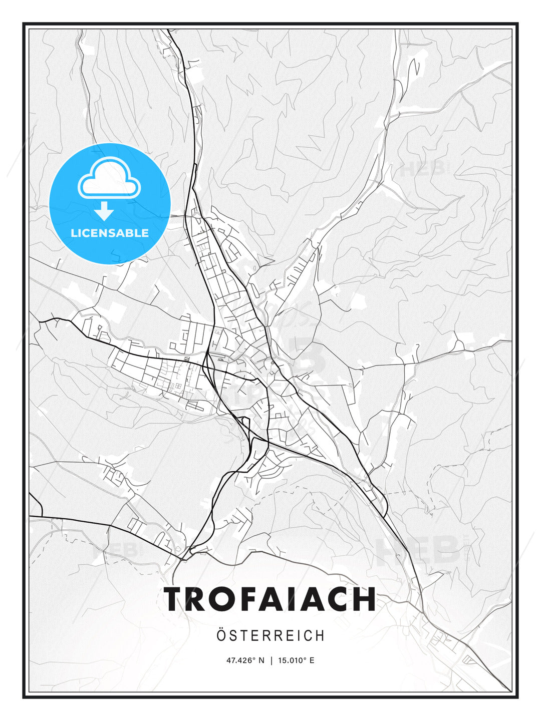 Trofaiach, Austria, Modern Print Template in Various Formats - HEBSTREITS Sketches