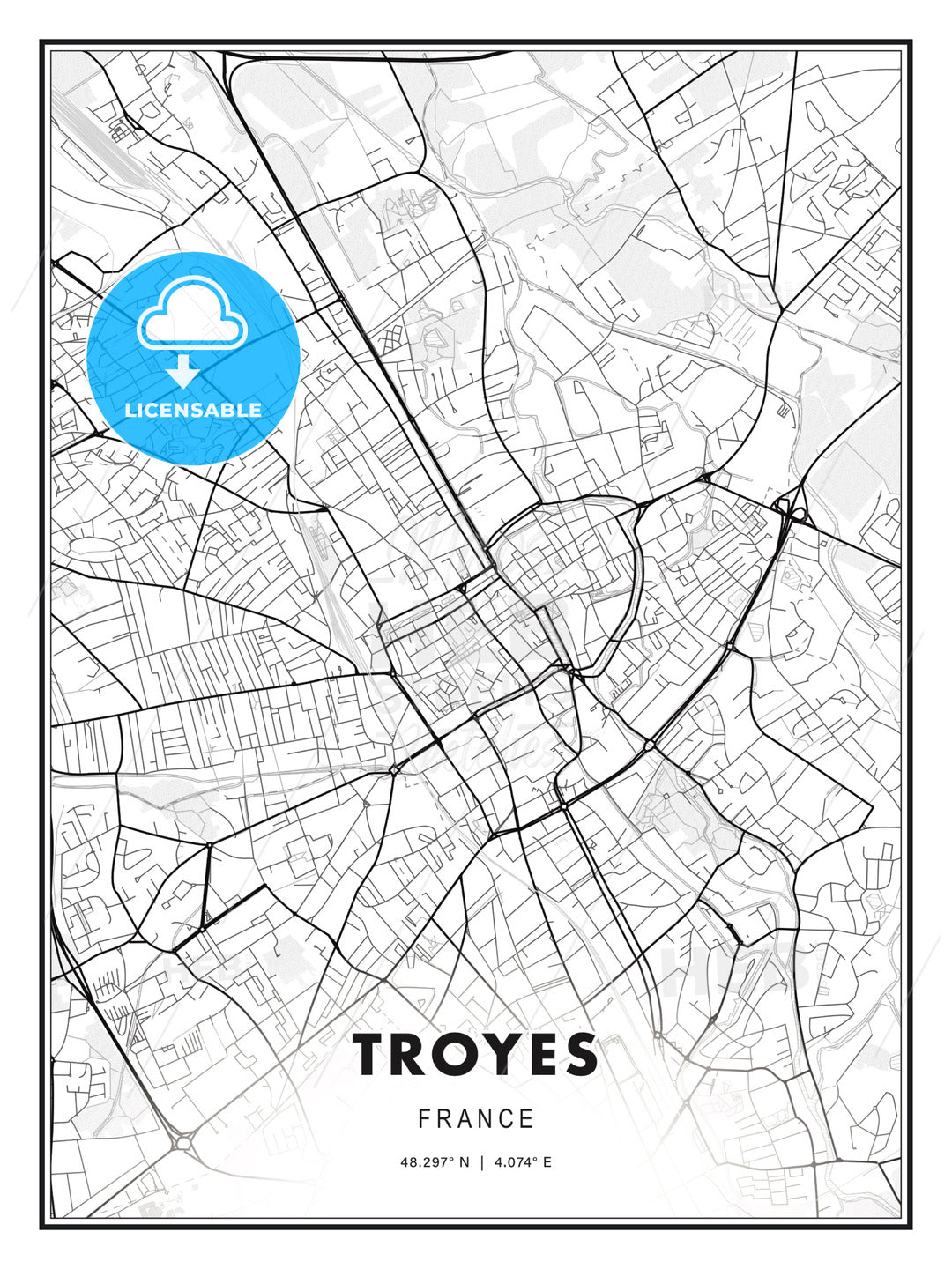 Troyes, France, Modern Print Template in Various Formats - HEBSTREITS Sketches