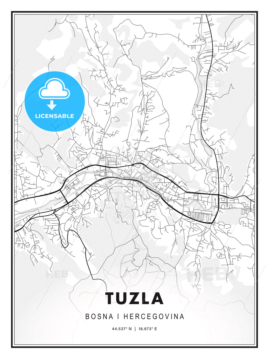 Tuzla, Bosnia and Herzegovina, Modern Print Template in Various Formats - HEBSTREITS Sketches