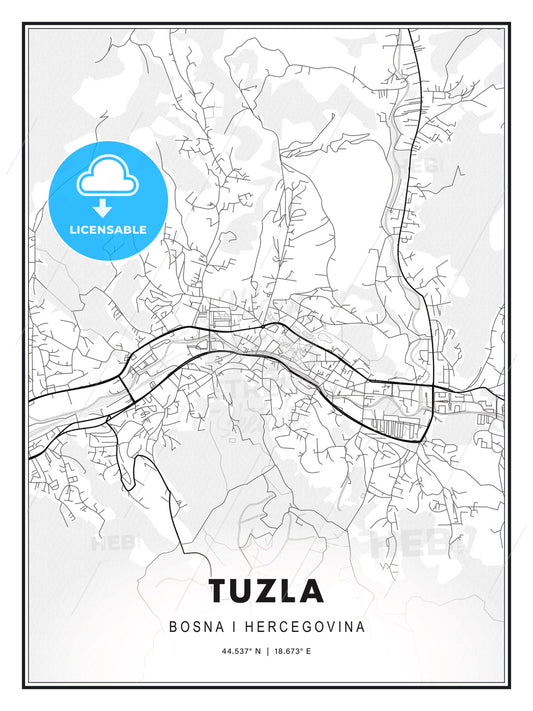 Tuzla, Bosnia and Herzegovina, Modern Print Template in Various Formats - HEBSTREITS Sketches