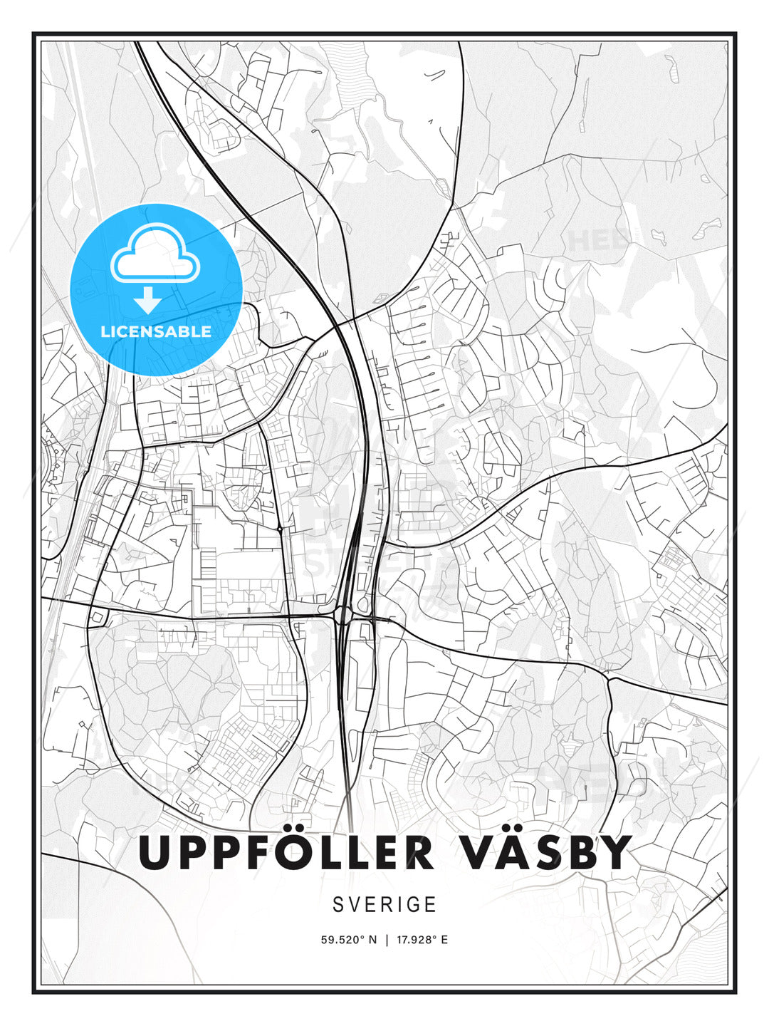 UPPFÖLLER VÄSBY / Upplands Väsby, Sweden, Modern Print Template in Various Formats - HEBSTREITS Sketches