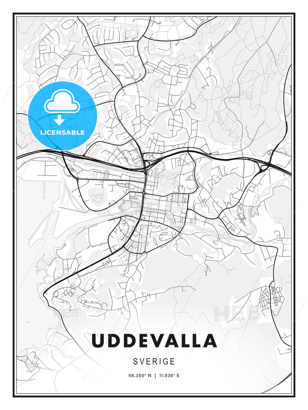 Uddevalla, Sweden, Modern Print Template in Various Formats - HEBSTREITS Sketches