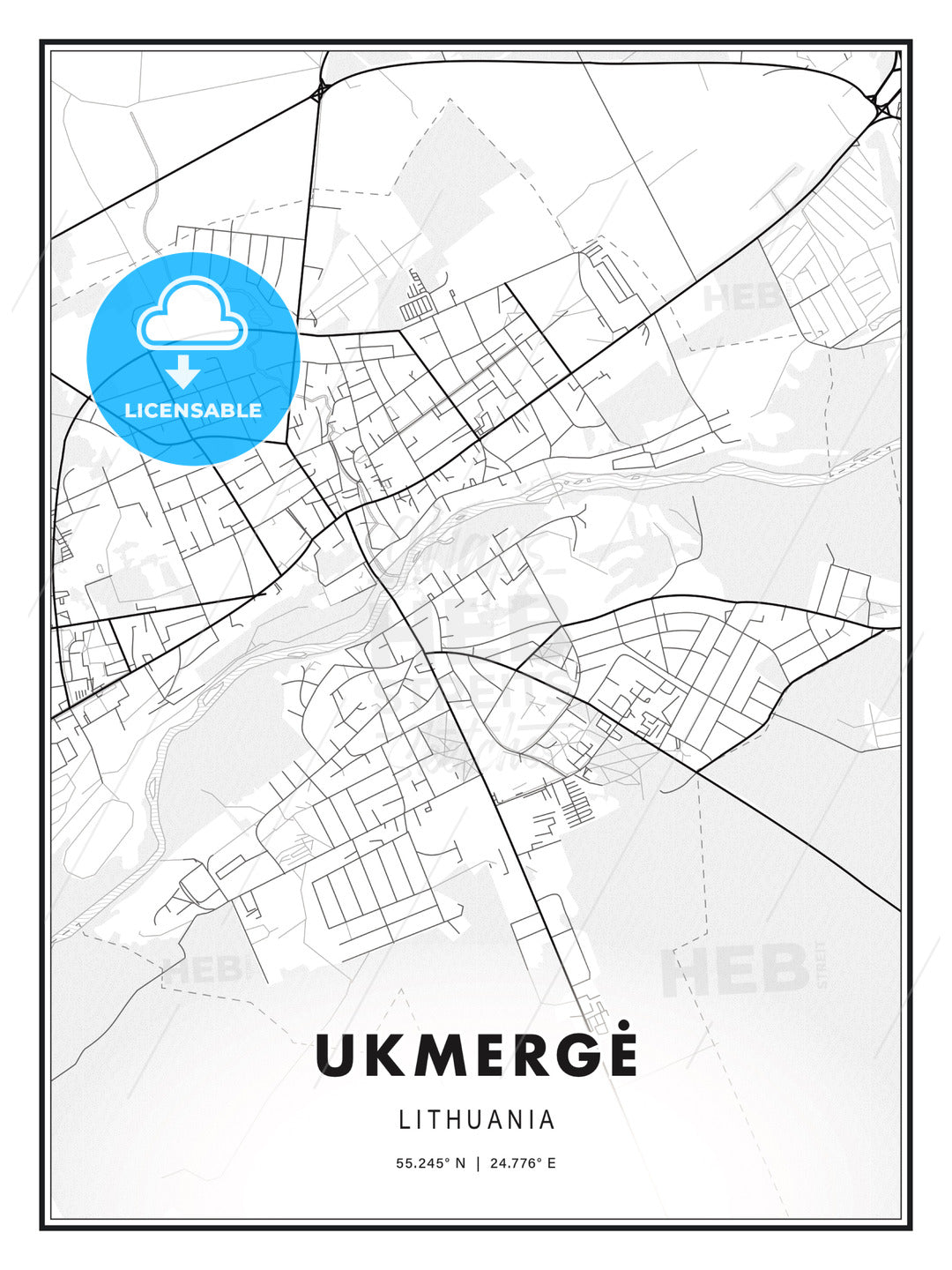 Ukmergė, Lithuania, Modern Print Template in Various Formats - HEBSTREITS Sketches