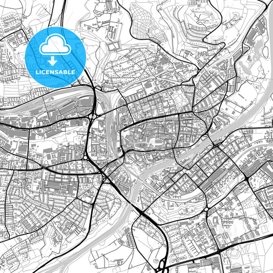 Ulm, Germany, vector map with buildings