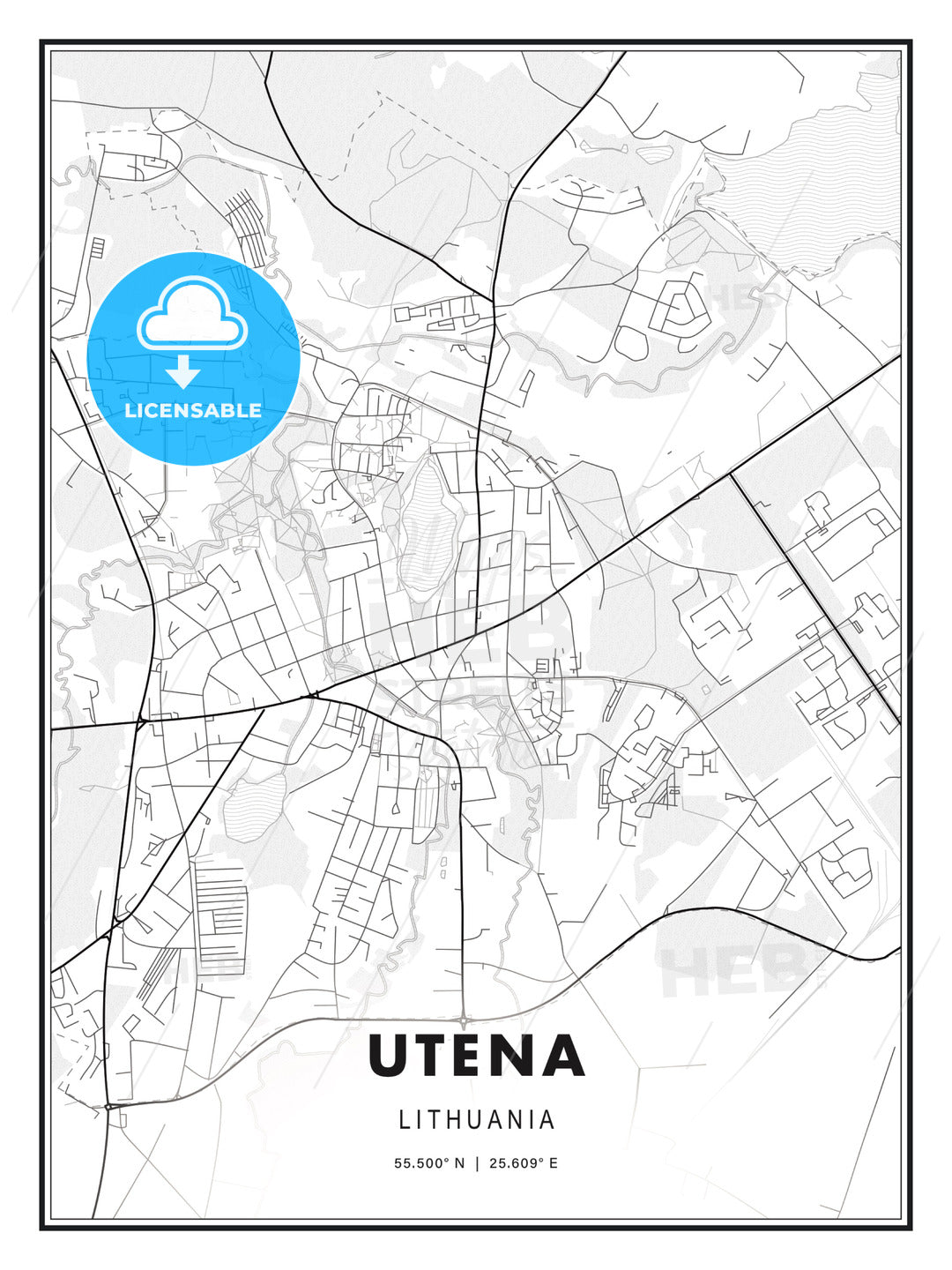 Utena, Lithuania, Modern Print Template in Various Formats - HEBSTREITS Sketches