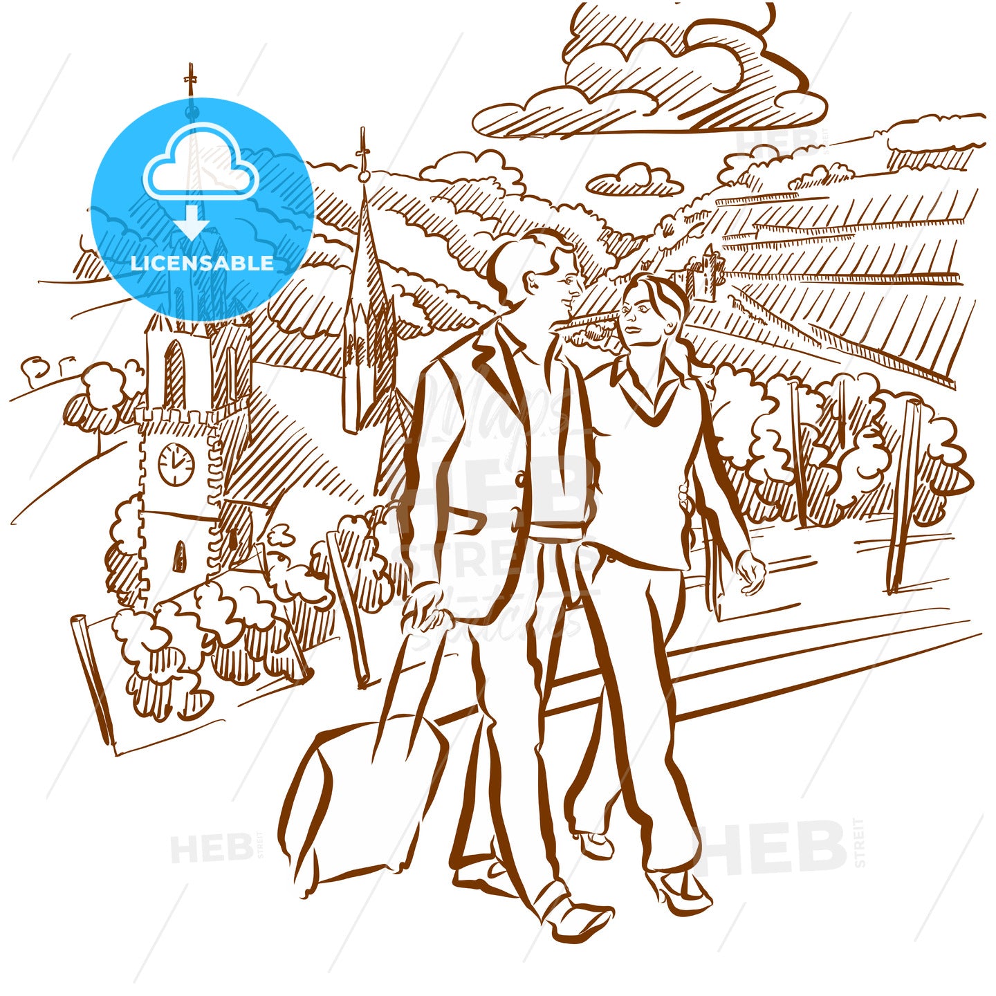 Vacation Couple in Vineyard Landscape – instant download