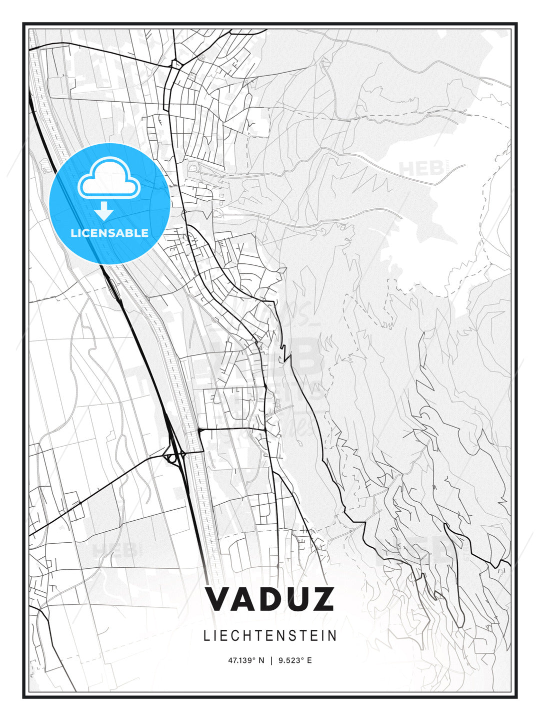 Vaduz, Liechtenstein, Modern Print Template in Various Formats - HEBSTREITS Sketches
