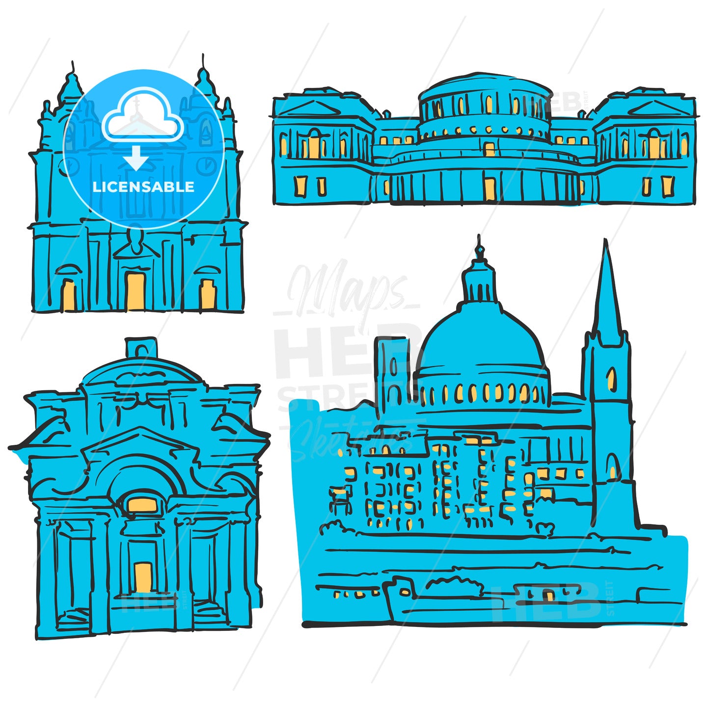 Valletta, Malta, Colored Landmarks – instant download