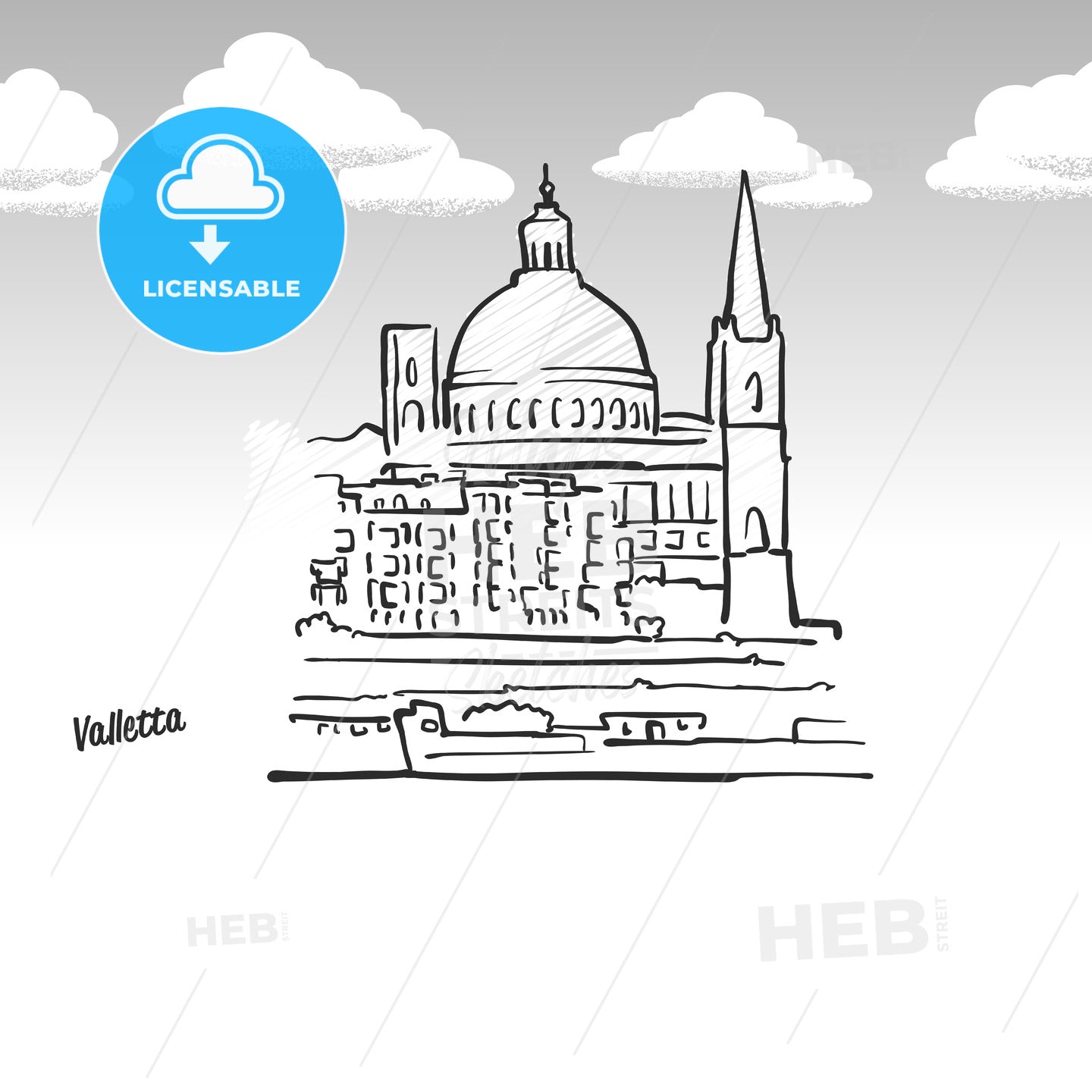 Valletta, Malta famous landmark sketch – instant download