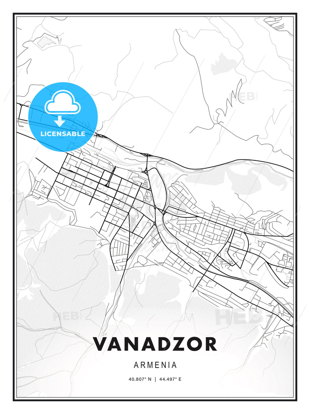 Vanadzor, Armenia, Modern Print Template in Various Formats - HEBSTREITS Sketches