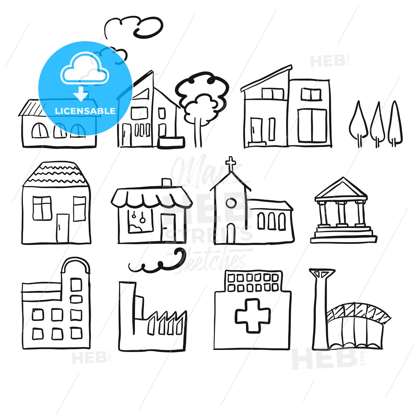 Various house types, fast vector sketch – instant download