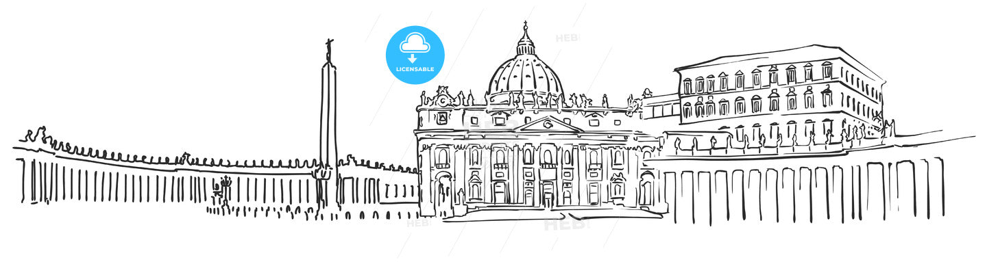 Vatican City Panorama Sketch – instant download