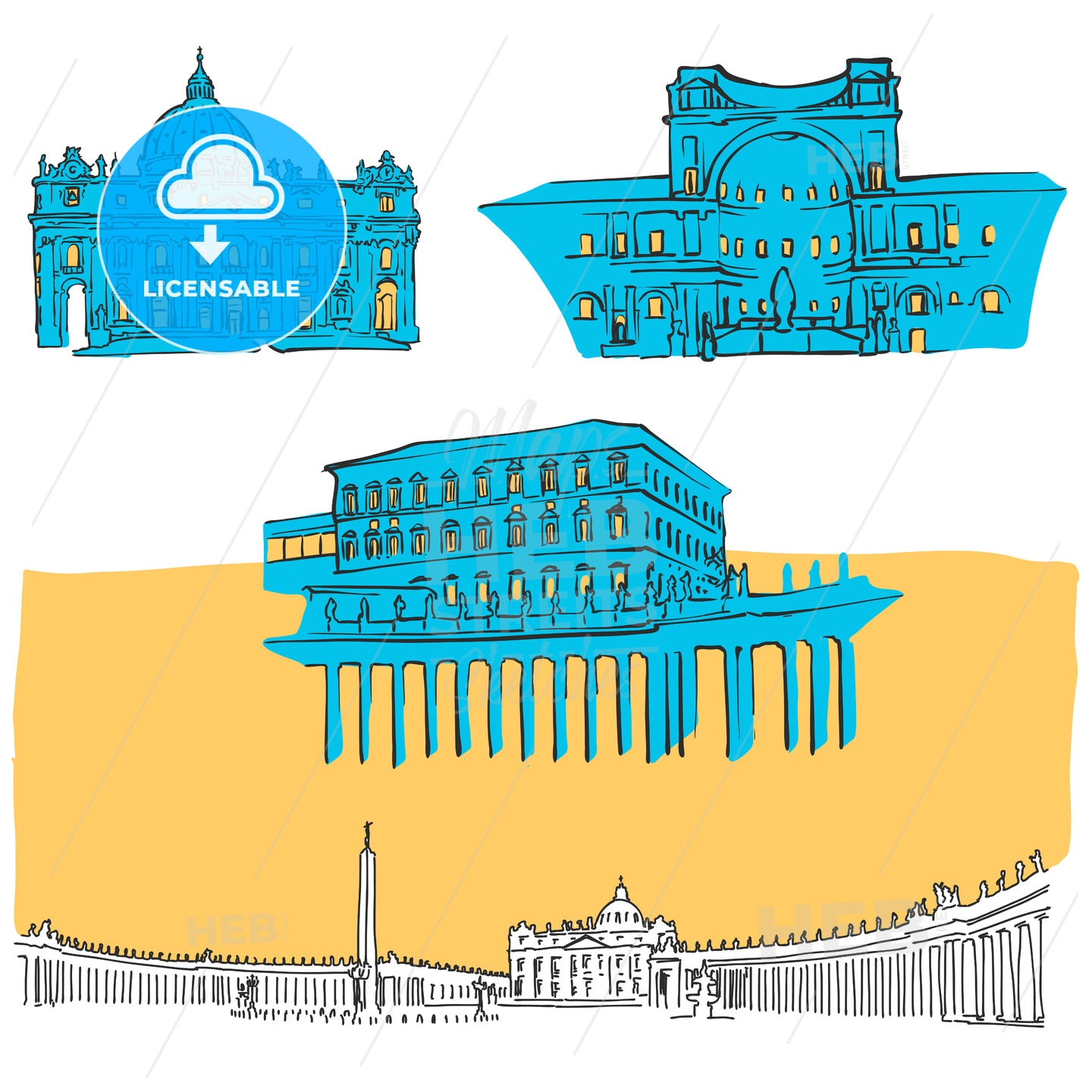 Vatican Colored Landmarks – instant download