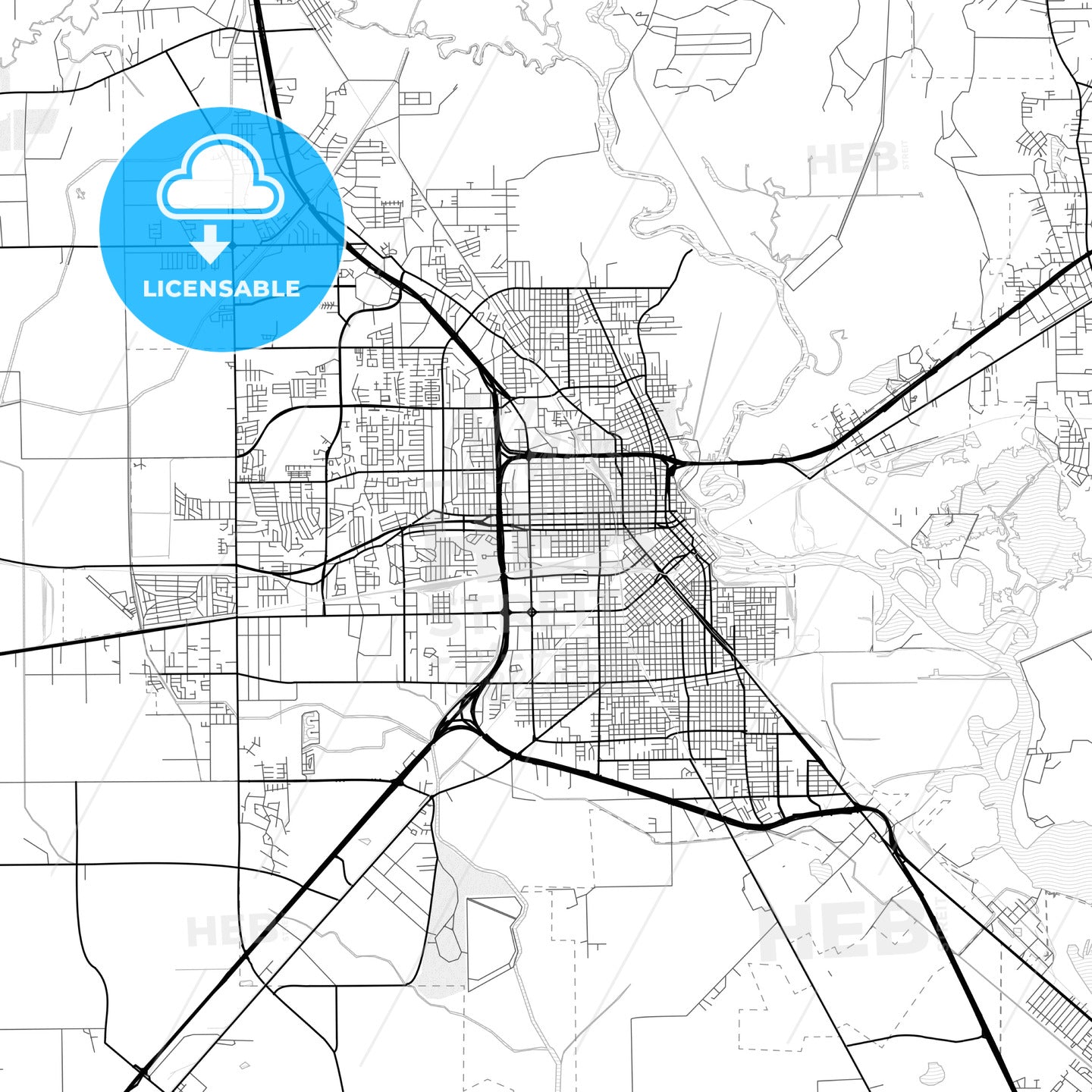 Vector PDF map of Beaumont Texas United States