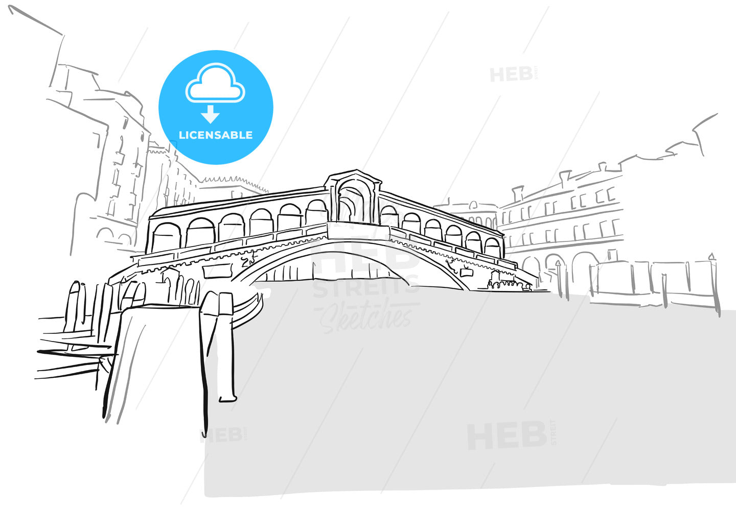 Venice Greeting Card Rialto Bridge Drawing – instant download