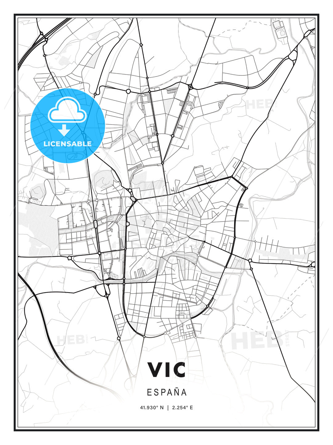 Vic, Spain, Modern Print Template in Various Formats - HEBSTREITS Sketches