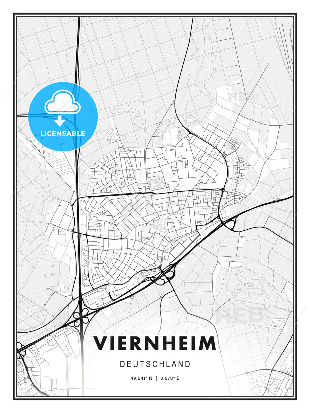Viernheim, Germany, Modern Print Template in Various Formats - HEBSTREITS Sketches