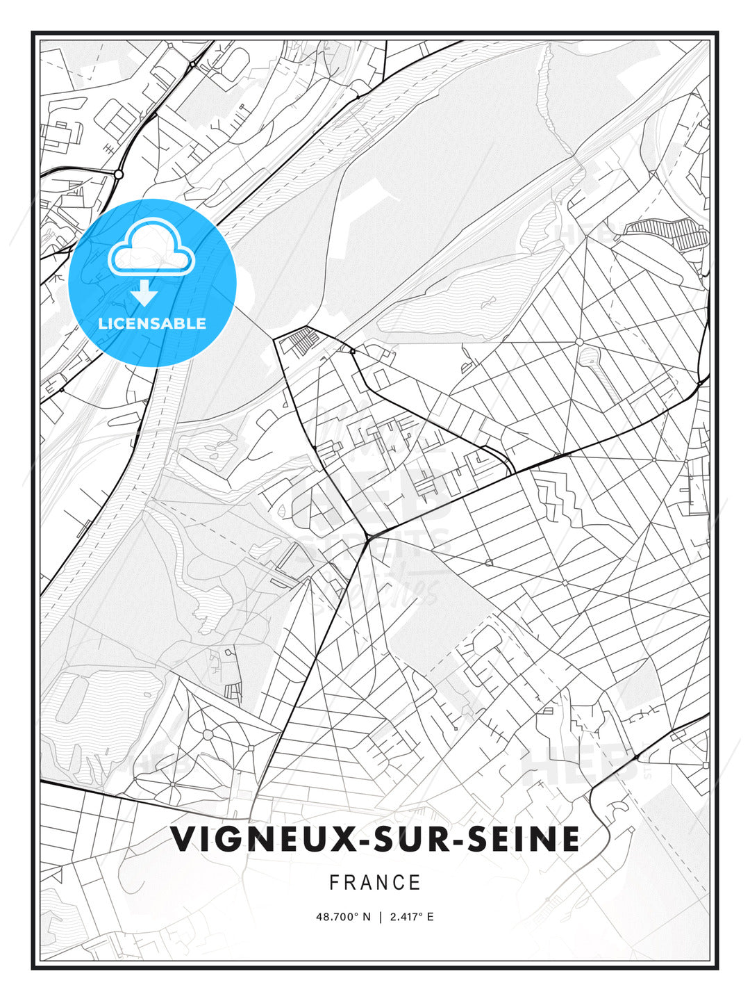 Vigneux-sur-Seine, France, Modern Print Template in Various Formats - HEBSTREITS Sketches