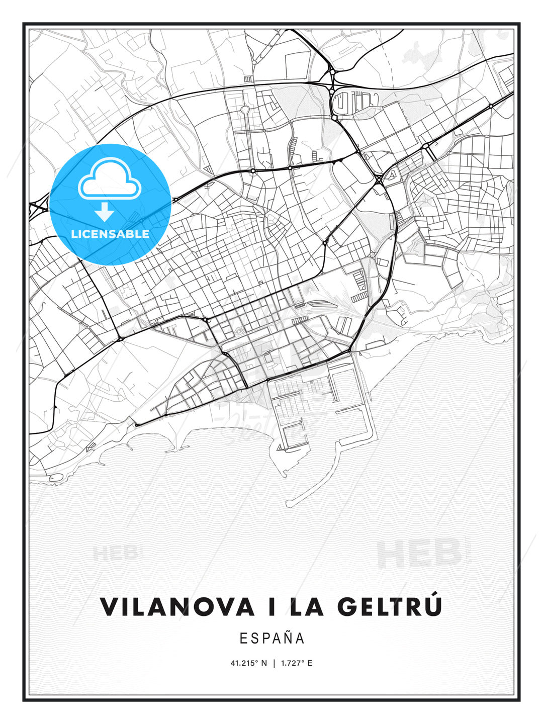 Vilanova i la Geltrú, Spain, Modern Print Template in Various Formats - HEBSTREITS Sketches