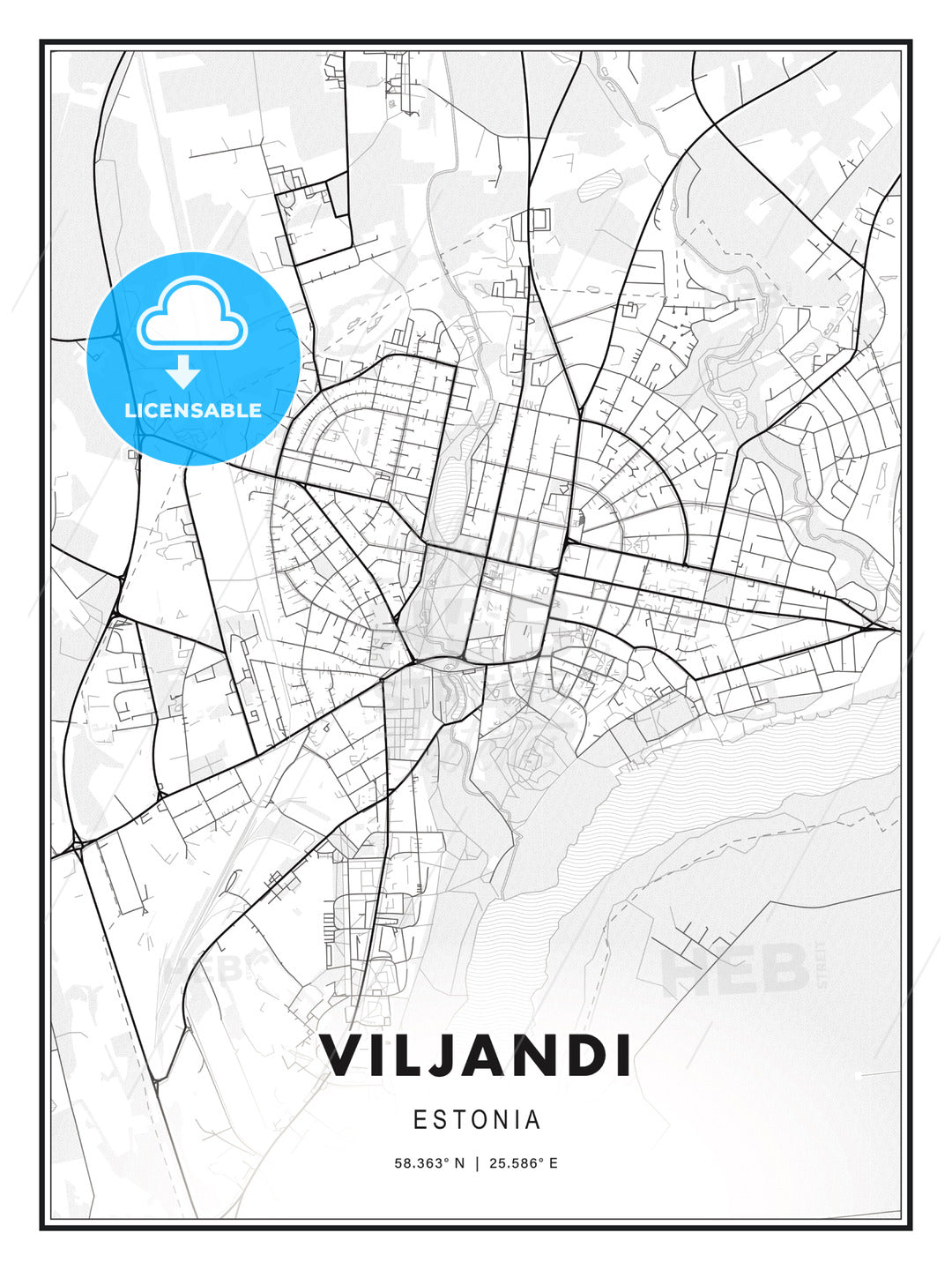 Viljandi, Estonia, Modern Print Template in Various Formats - HEBSTREITS Sketches