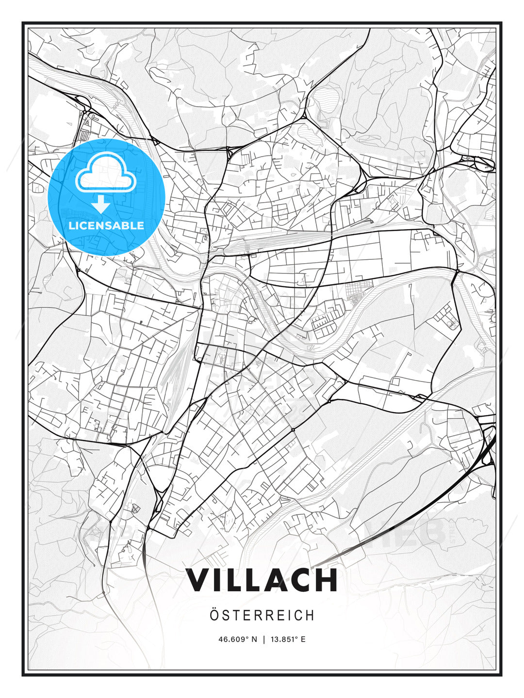 Villach, Austria, Modern Print Template in Various Formats - HEBSTREITS Sketches